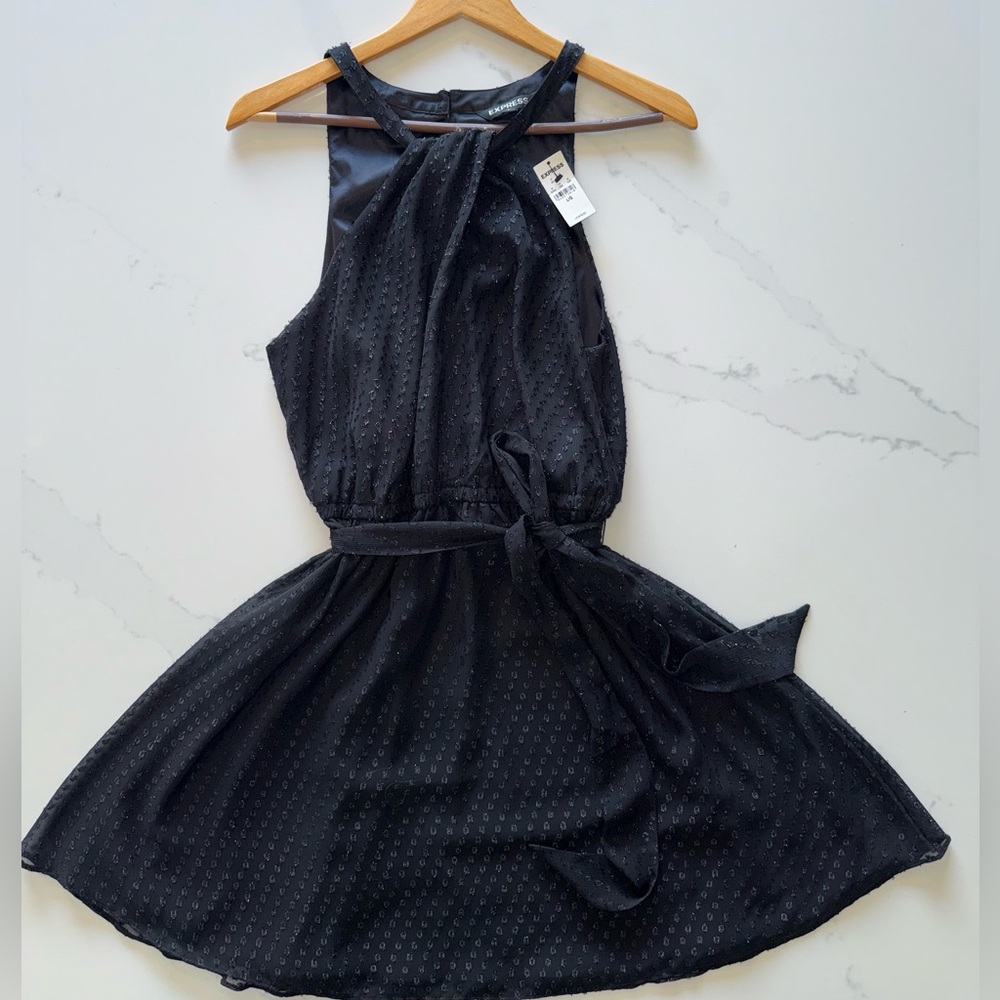 NWT / Express Black Sleeveless Tie-Waist Mini Dress